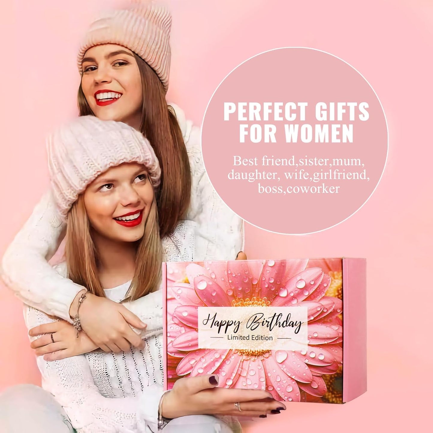 Happy Birthday Gifts for Women Friendship, Rose Birthday Gifts Basket for Women Her Girls Daughter Friend Sister Coworker, Bath Relaxing Spa Gifts Set,Self Care Unique Birthday Gifts Box for Women