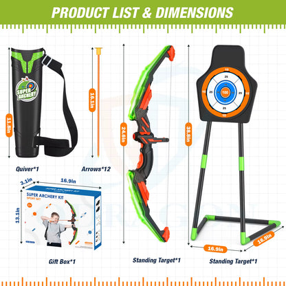 Bow and Arrows for Children Kids Archery Bow Practice Recurve Bow Outdoor Sports Game Hunting Shooting Toy Boys Gift Bow Kit Set