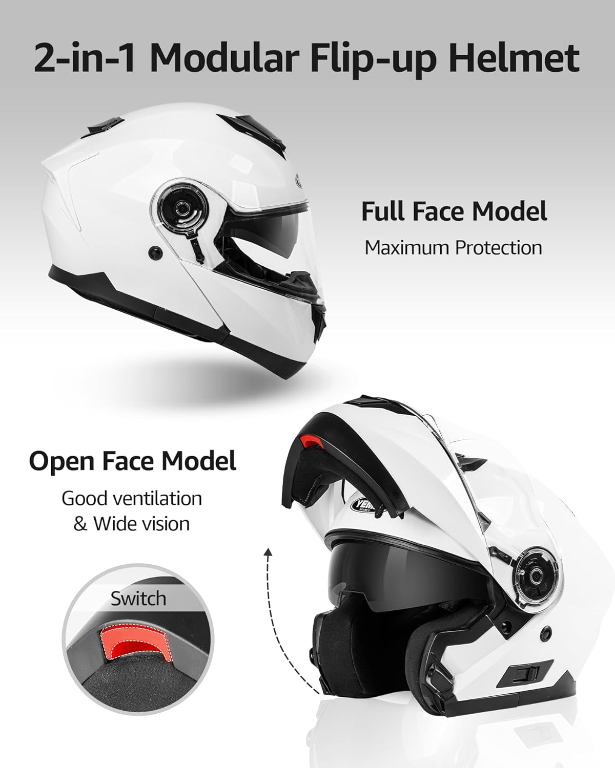 Modular Motorcycle Helmets, DOT Approved Full Face Motorcycle Helmet with Flip up Dual Visor, Helmets for Adults Motorcycle Men Women Helmets for Street Scooter ATV E-Bike - YM-926