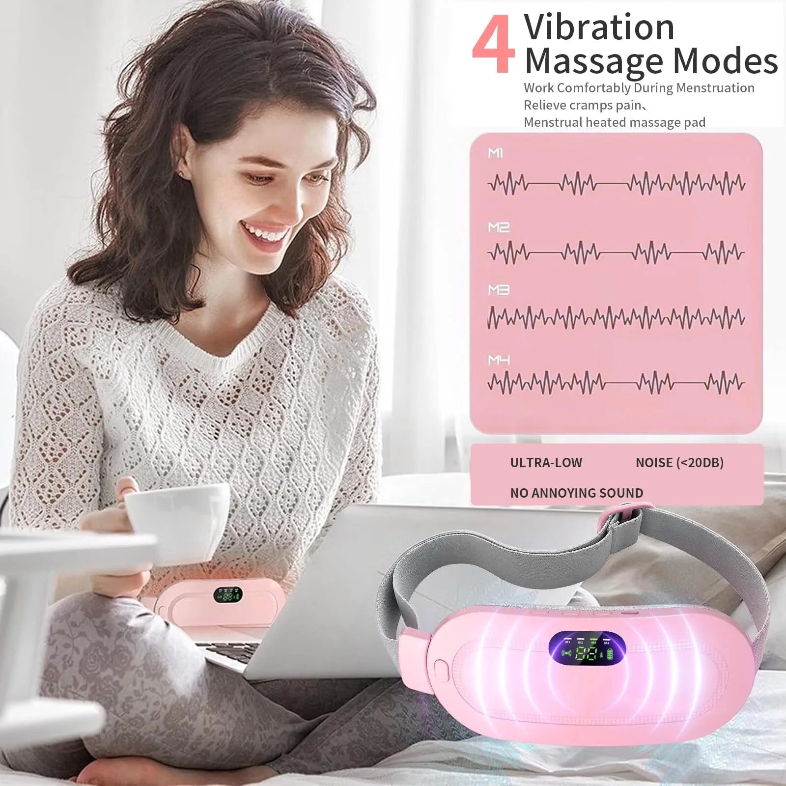 Portable Heating Pad for Period Cramps,1800Mah Cordless Period Heating Pad,3 Massage Modes Menstrual Heating Pad,Electric Rapid Fast Heating Period Cramp Heating Pad, Gifts for Women & Girl,Pink