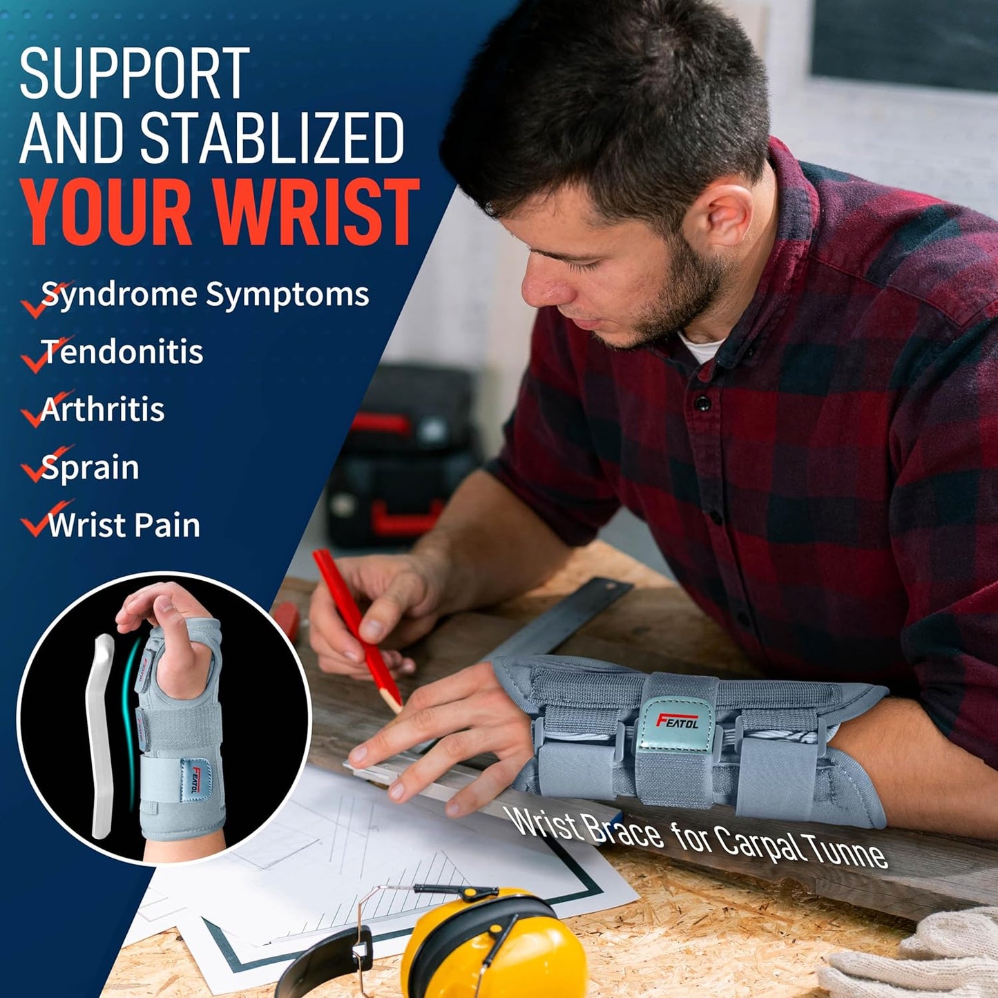 Carpal Tunnel Wrist Brace | Adjustable Hand Night Sleep Support Brace, Removable Metal Wrist Splint- Hot/Ice Pack, Right Hand, Small/Medium for Men, Women, Relieve and Treat Pain