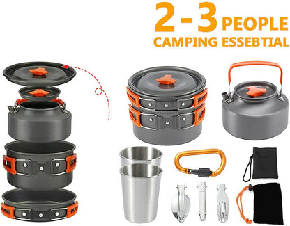 Outdoor Cookware Set Camping Cooker Set Camping Equipment Mountaineering Aluminum Cooker BBQ Tableware Camping Pot Set Suitable for 2~3 People - Green