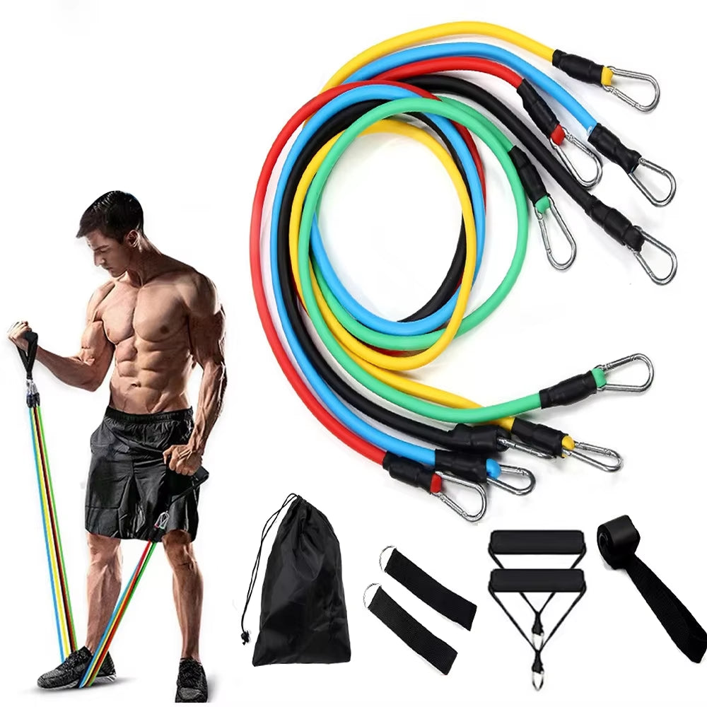 Multi-Function Tensioner Suit for Muscle Training, Elastic Sleeve Bands, Pull Rope, Fitness Belt, 11-Piece Set