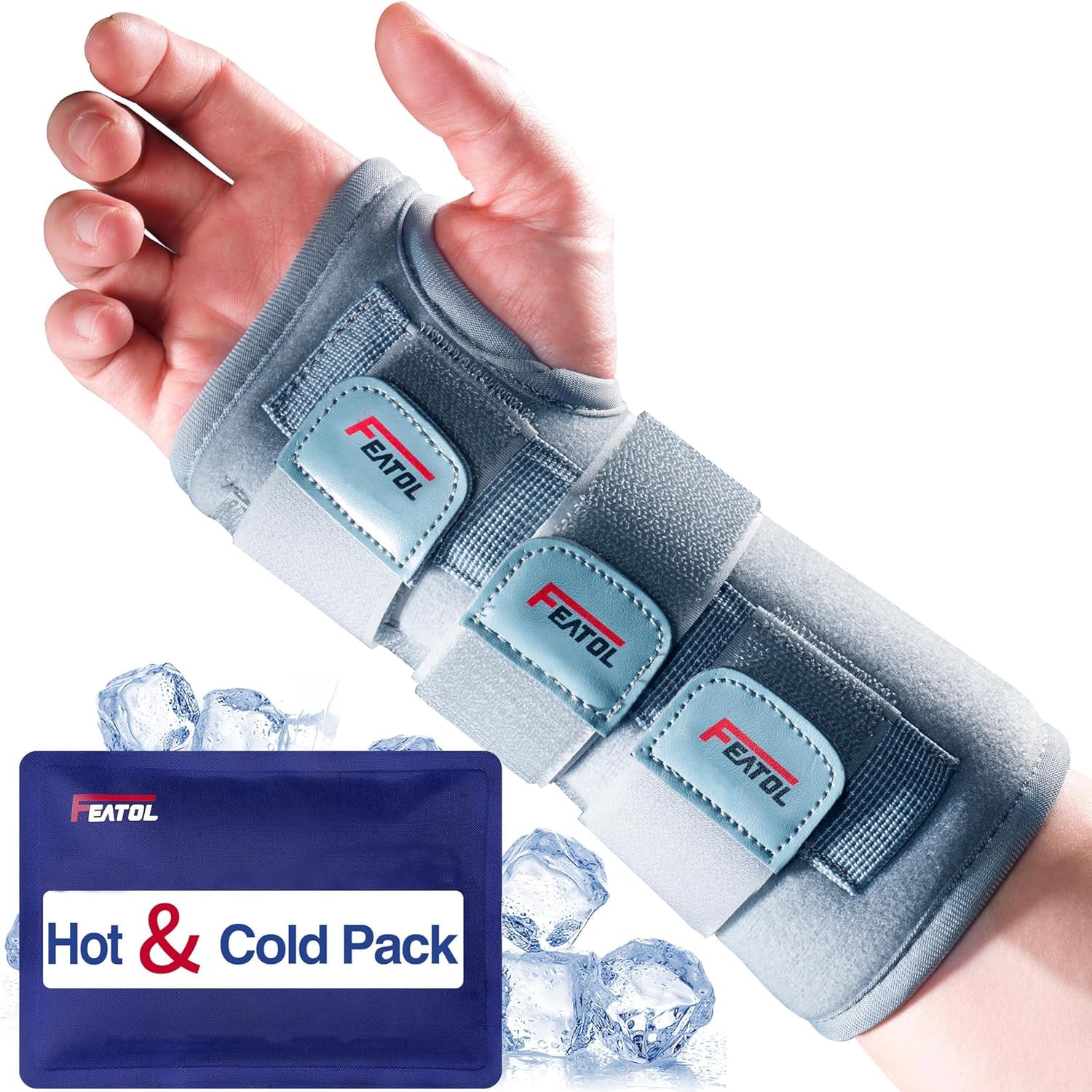 Carpal Tunnel Wrist Brace | Adjustable Hand Night Sleep Support Brace, Removable Metal Wrist Splint- Hot/Ice Pack, Right Hand, Small/Medium for Men, Women, Relieve and Treat Pain