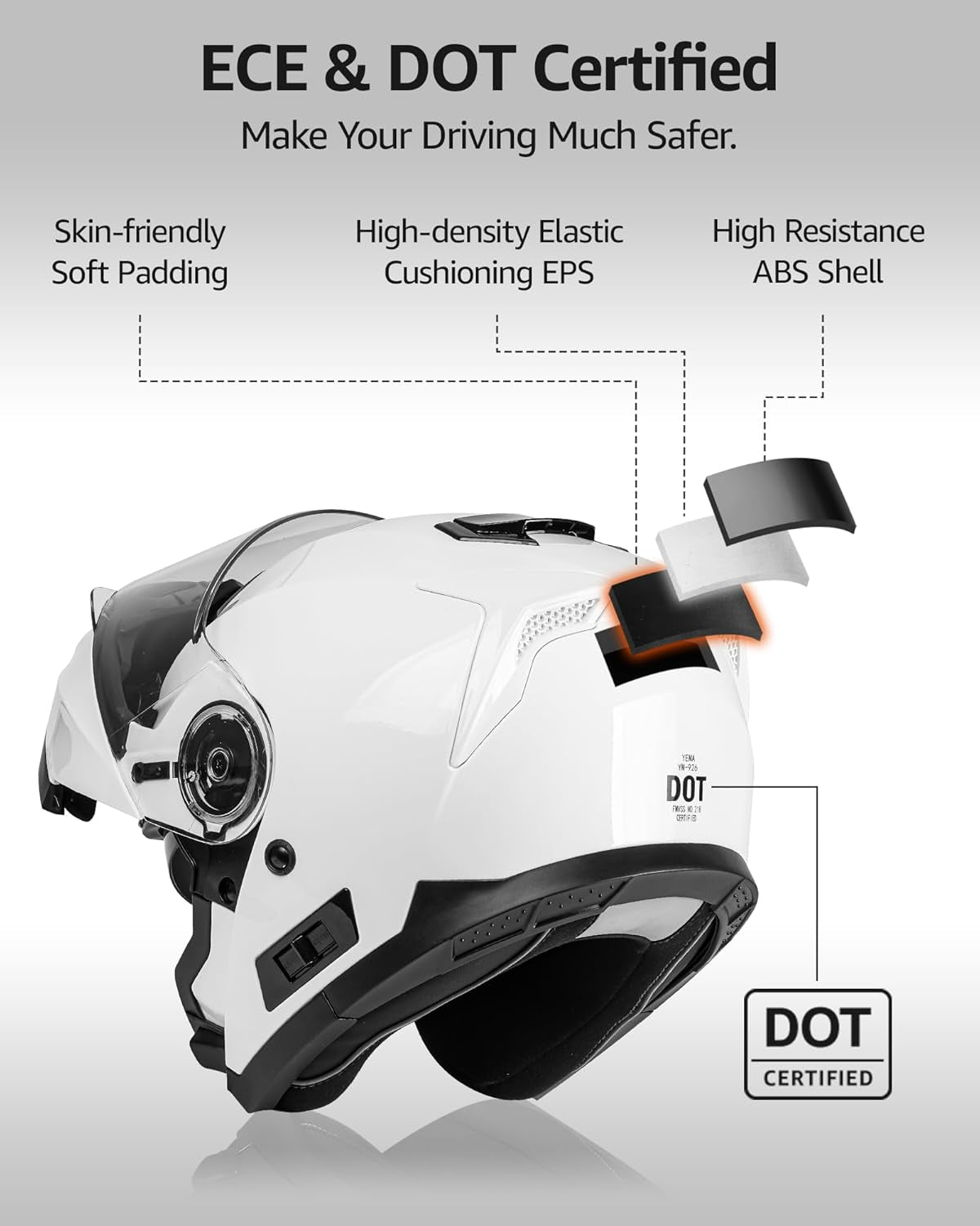 Modular Motorcycle Helmets, DOT Approved Full Face Motorcycle Helmet with Flip up Dual Visor, Helmets for Adults Motorcycle Men Women Helmets for Street Scooter ATV E-Bike - YM-926