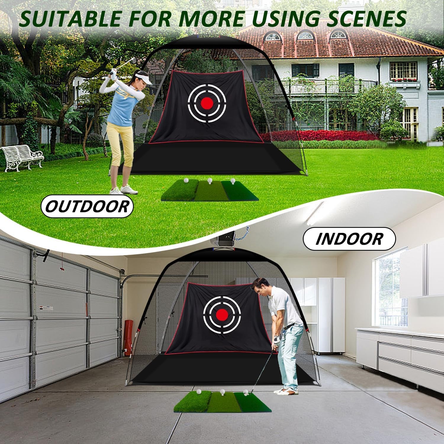 Golf Hitting Practice Nets for Backyard Driving Heavy Duty Men Real Indoor Golf Balls Hitting Pitching Driving Nets for Indoor Outdoor Garage Use Golfing Swing Training Impact Cages with Frame and Net